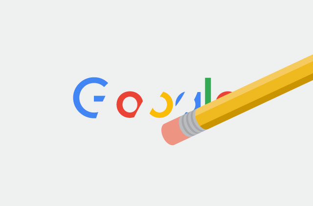 Satu ilustrasi seorang erasor menghapuskan logo Google.