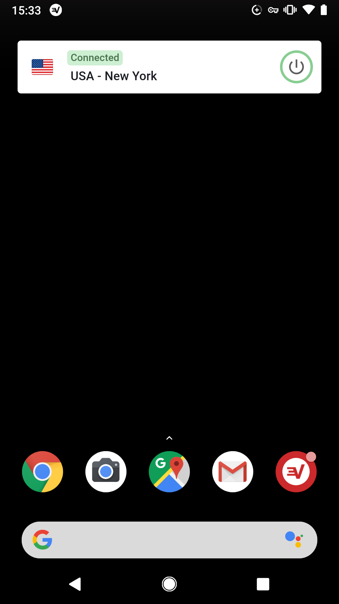 VPN widget'ını içeren bir Android ekran görüntüsü.