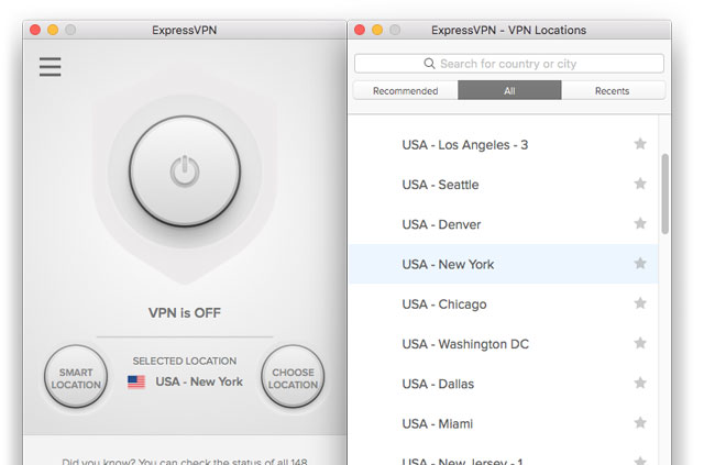 „ExpressVPN“ ekrano kopija: susisiekite su JAV serverio vieta, kad pasiektumėte „Southwest Airlines“ iš užsienio.