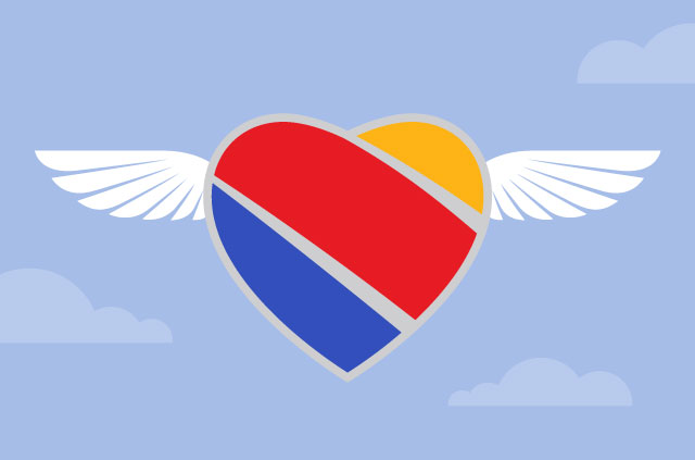 Logo Southwest Airlines letí vysoko na oblohe! bypass