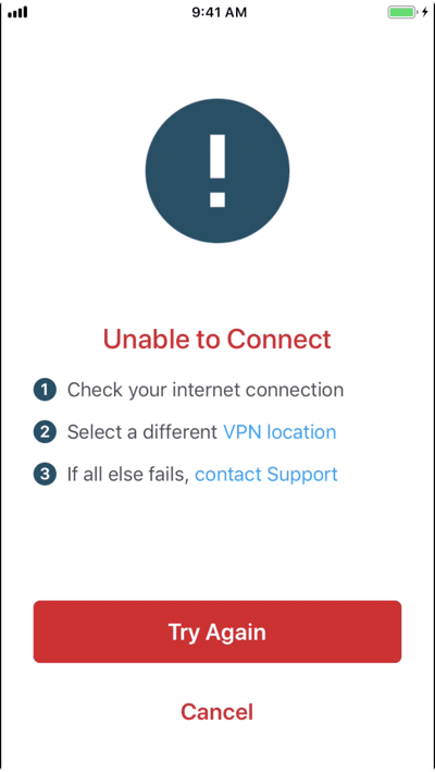 برنامه ExpressVPN برای iOS قادر به اتصال نیست.