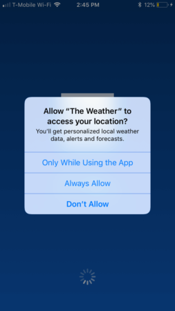 צילום מסך של אפליקציית iOS של ערוץ מזג האוויר