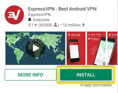 Tapnite, če želite namestiti ExpressVPN v Android.
