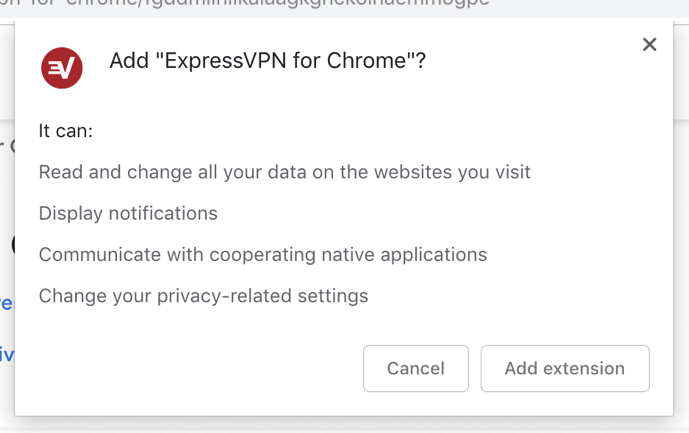 Skrin kebenaran pelanjutan Chrome ExpressVPN.