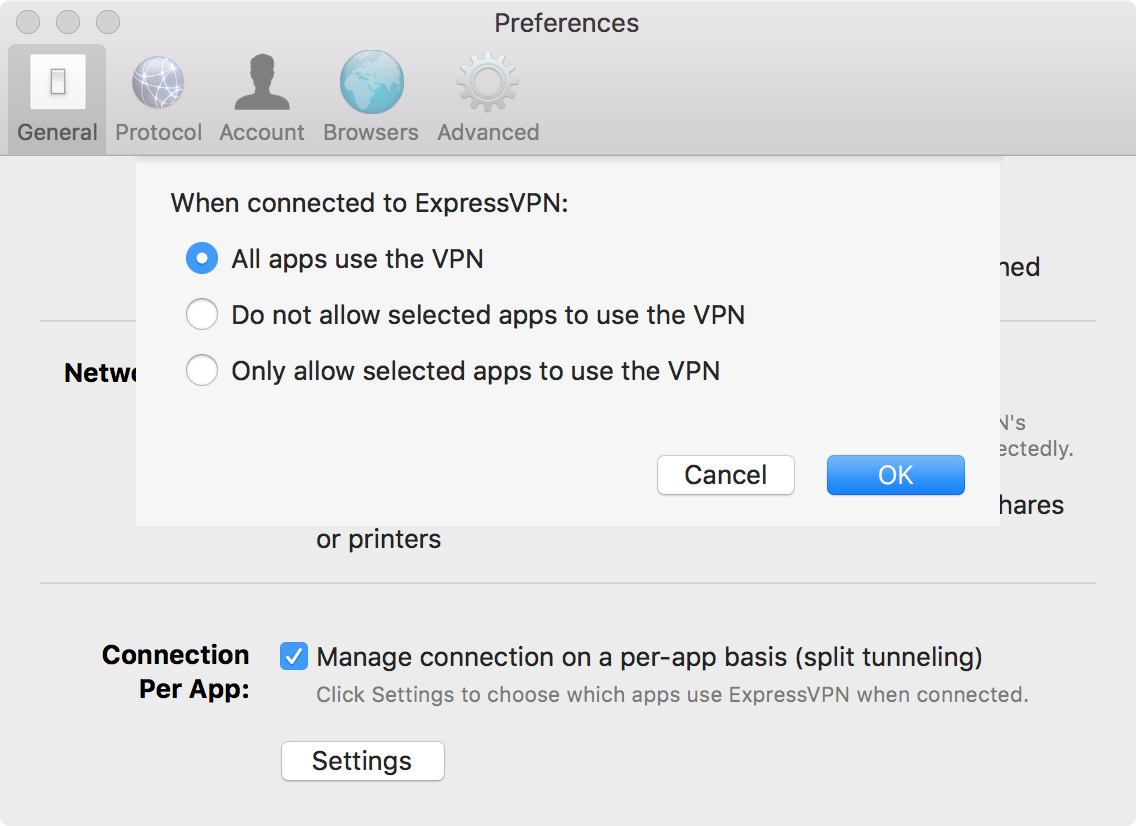 Pilih aplikasi mana yang menggunakan VPN