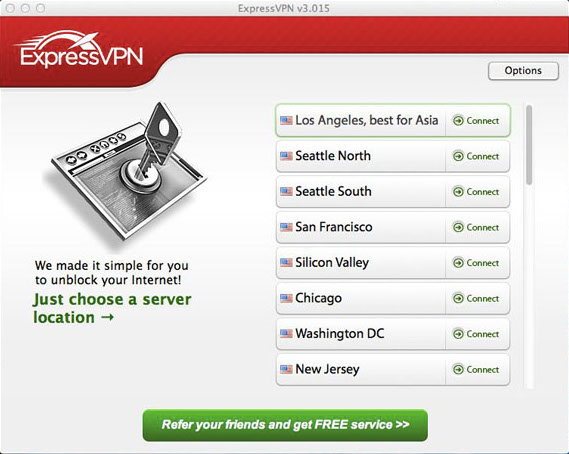 تصویر صفحه: همه مکان های VPN با ExpressVPN