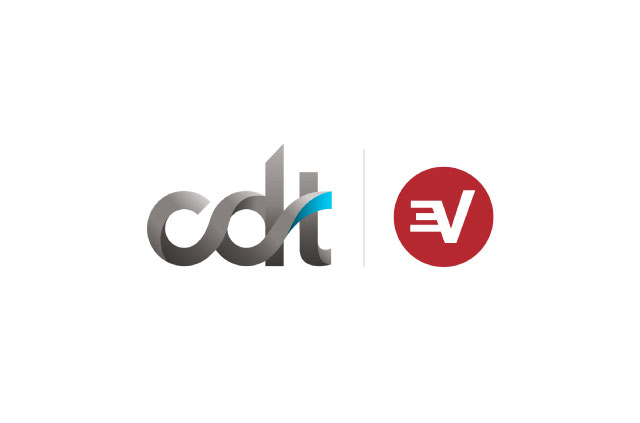 Logo CDT di sebelah logo ExpressVPN.