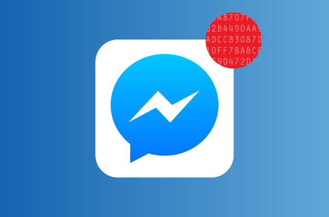 Logo Facebook Messenger dengan titik merah untuk menunjukkan pesan baru telah tiba. Tapi ada twist! Merah melakukan fitur kunci enkripsi.