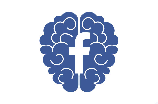 מוח כחול עם לוגו בפייסבוק