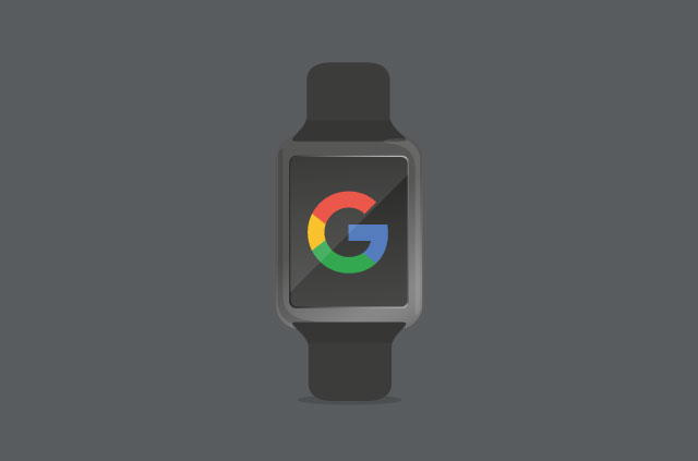 איור של שעון חכם עם הלוגו של גוגל על ​​הפנים.