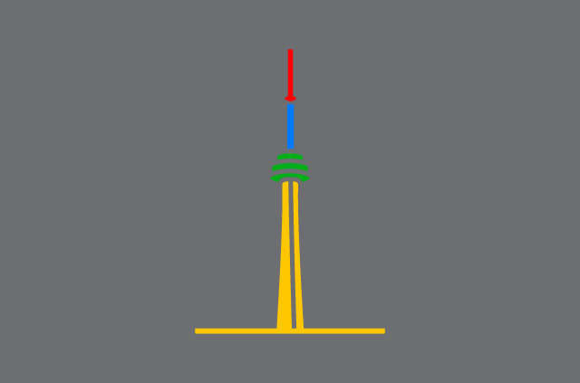 איור של מגדל CN, בצבעים של גוגל.
