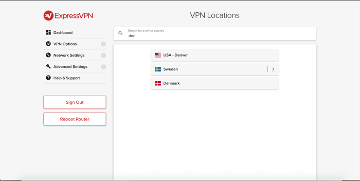 Търсете местоположения в приложението на маршрутизатора ExpressVPN.
