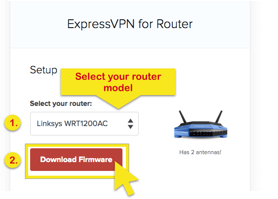 Muat turun firmware ExpressVPN untuk Linksys WRT1200AC.