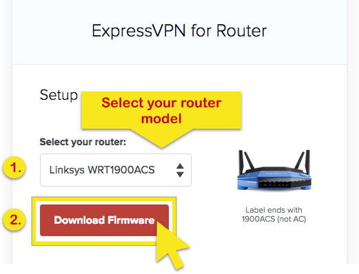 Unduh firmware ExpressVPN untuk router Linksys WRT1900AC.