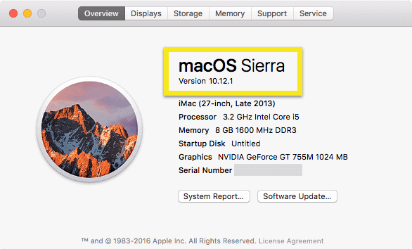 poiščite različico macOS