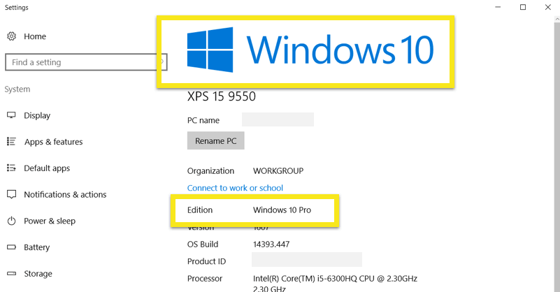 информация за изданието на Windows 10