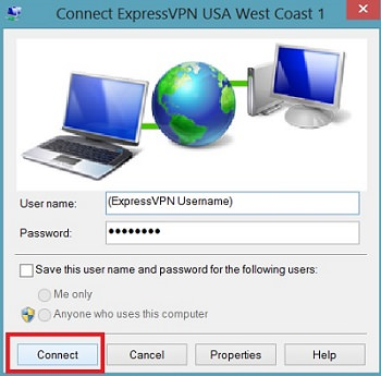 نام کاربری ، رمز عبور را وارد کنید ، وصل کنید