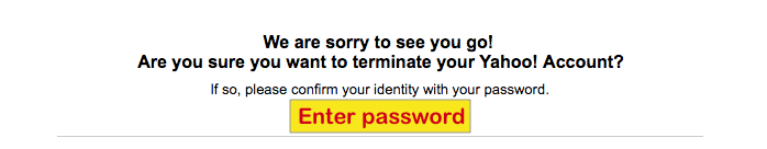 Ištrinkite „Yahoo“ paskyros patvirtinimo puslapį, paryškintą Enter Password.