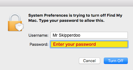 zadajte heslo pre Mac