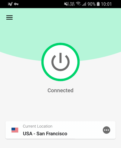 Приложение ExpressVPN для Android подключено.