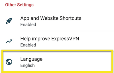 Откройте языковые настройки ExpressVPN для Android.