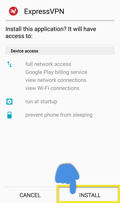 Layar instalasi Android dengan tombol Instal disorot.
