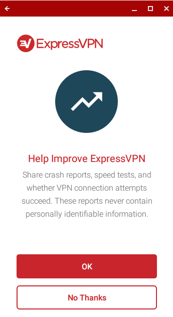 Изберете дали да споделяте анализи към ExpressVPN.