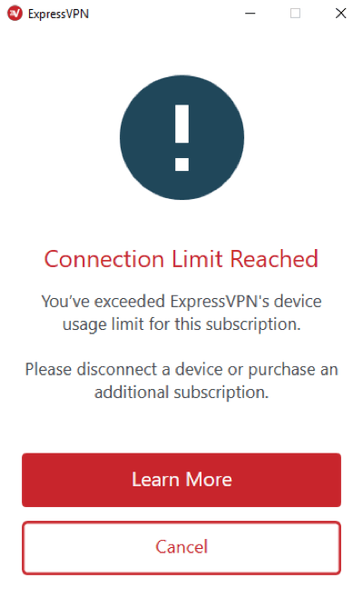 Terlalu banyak perangkat yang terhubung ke ExpressVPN.