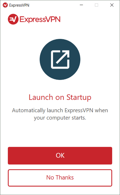 Pilih apakah akan meluncurkan ExpressVPN saat startup Windows.