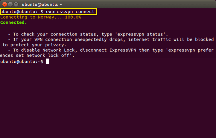 prisijungti prie „expressvpn“ „Ubuntu“.