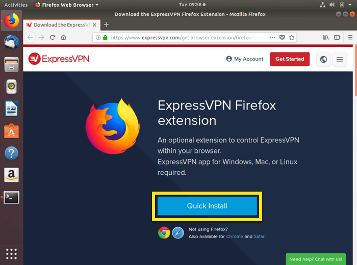 รับส่วนขยายเบราว์เซอร์ ExpressVPN บน Linux