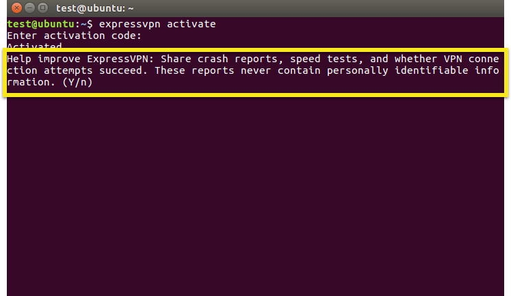 delite anonimizirana diagnostična poročila expressvpn za Linux.
