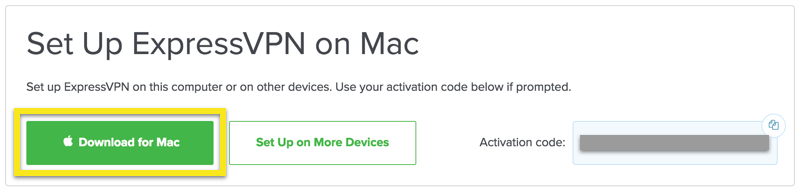 Экран настройки ExpressVPN с выделенной кнопкой «Загрузить для Mac».