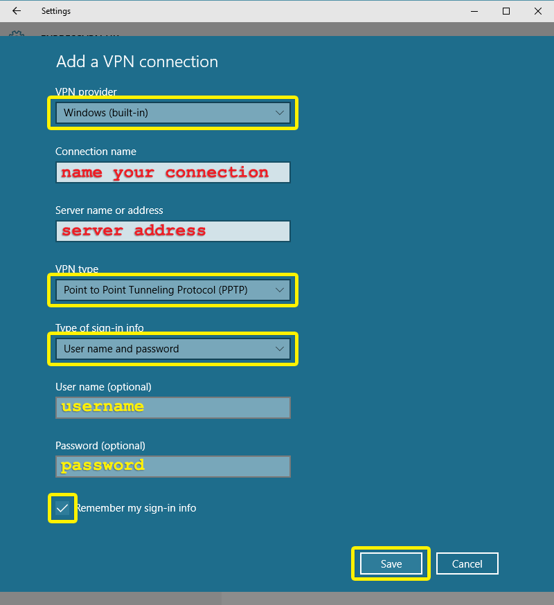 관련 필드가 강조 표시된 Windows 설정 메뉴
