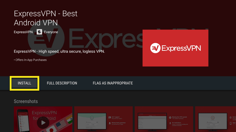 Pasang aplikasi ExpressVPN pada Peti Android TV.