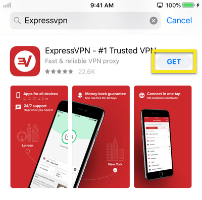 App Store에서 ExpressVPN 앱을 다운로드하려면 누릅니다.