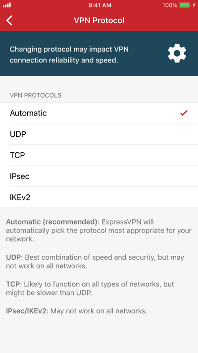 Выберите протокол VPN для подключения.