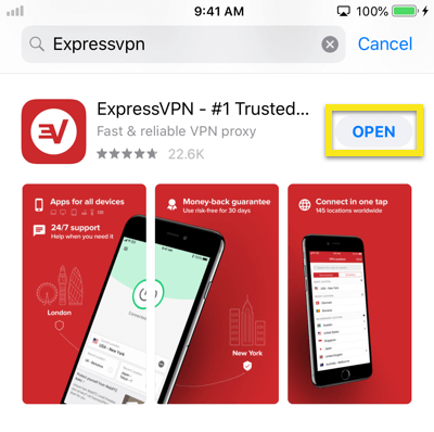 Откройте приложение ExpressVPN в App Store.
