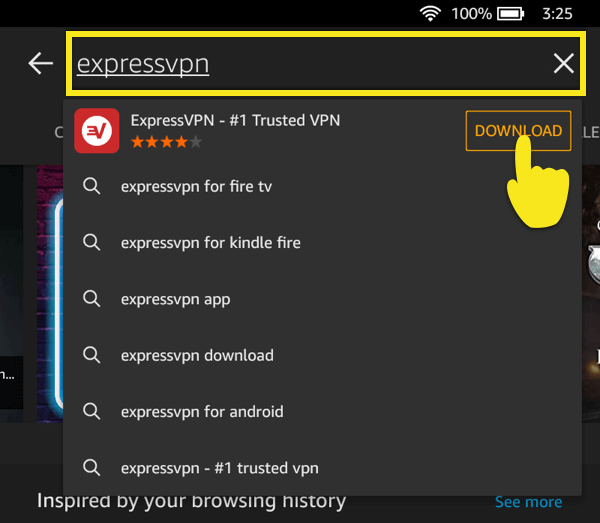 جستجوی ExpressVPN در فروشگاه برنامه آمازون.
