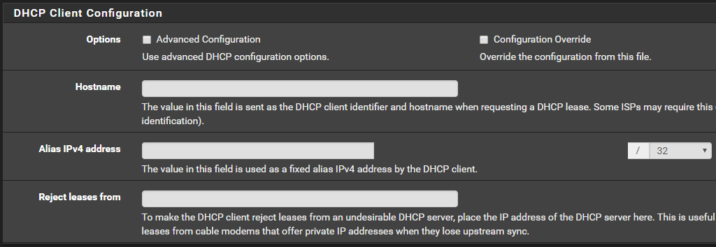 기본 DHCP 클라이언트 구성