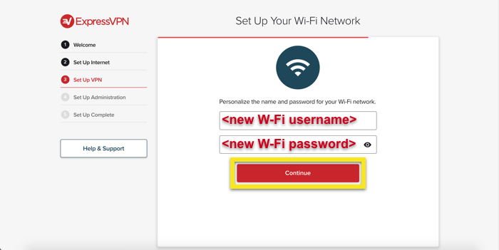 Setel nama pengguna dan kata sandi Wi-Fi.