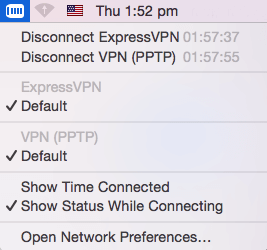 แถบเมนูที่มีไอคอนการเชื่อมต่อ VPN ถูกเน้นไว้