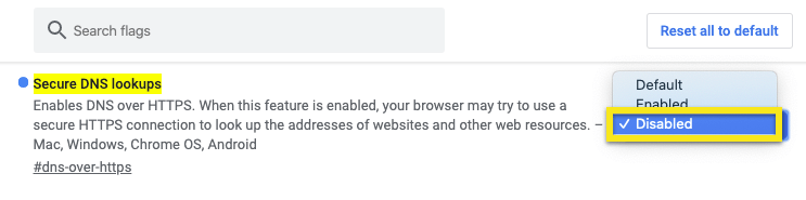 V prehliadači Google Chrome zakážte DNS cez HTTPS.