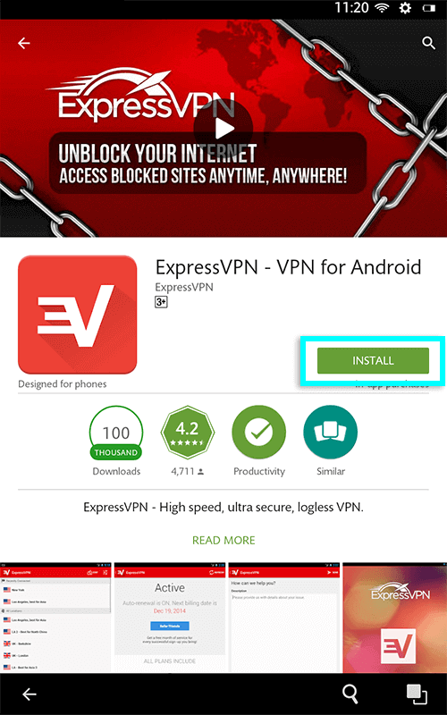 แตะติดตั้งเพื่อติดตั้ง expressvpn