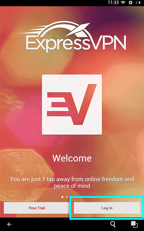 روی دکمه ورود به سیستم در Expressvpn ضربه بزنید