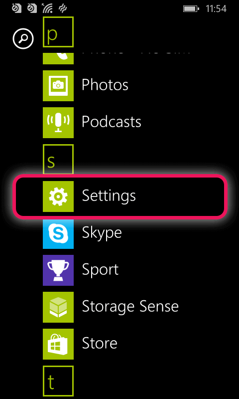 Настройки Windows Phone