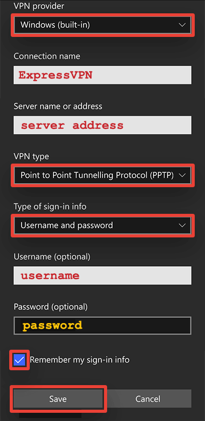 เพิ่มการเชื่อมต่อ PPTP VPN ไปยัง windows 10 mobile