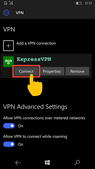 izveidot savienojumu ar VPN operētājsistēmas Windows 10 mobilajā ierīcē