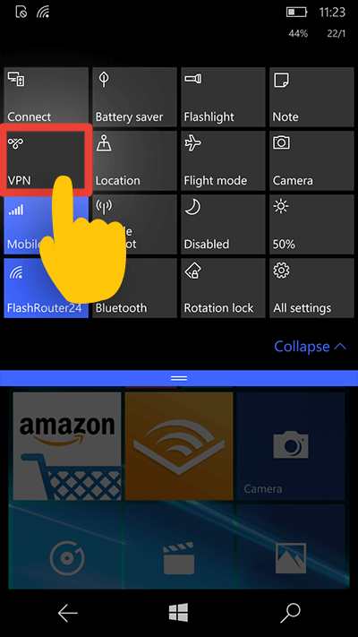 no Windows 10 mobilās izvēlnes atlasiet vpn