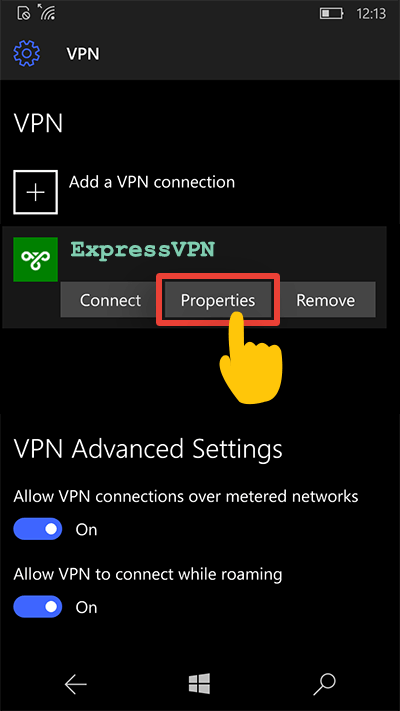 به ویژگی های اتصال VPN بروید